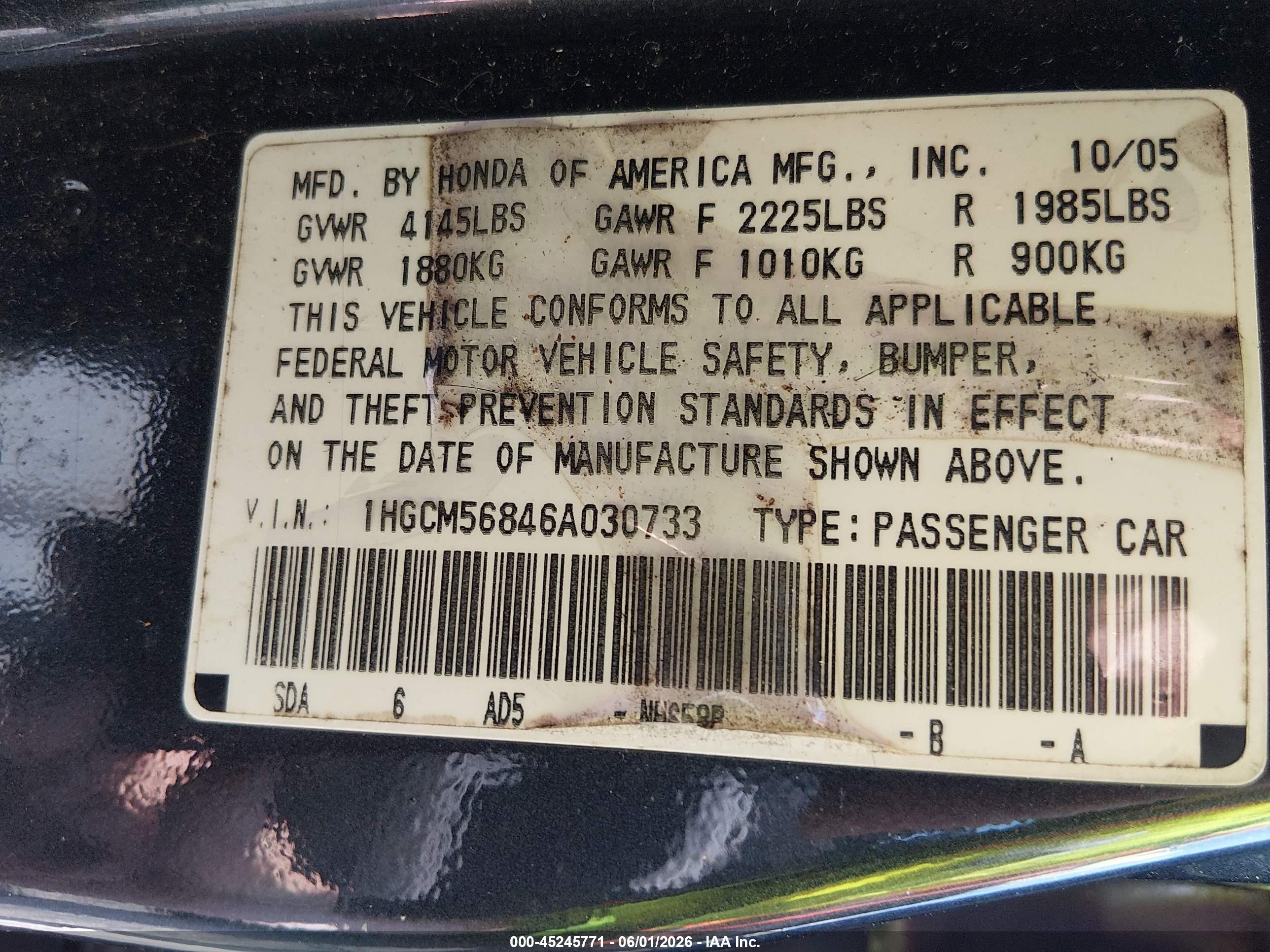 2006 Honda Accord 2.4 Ex Black vin: 1HGCM56846A030733
