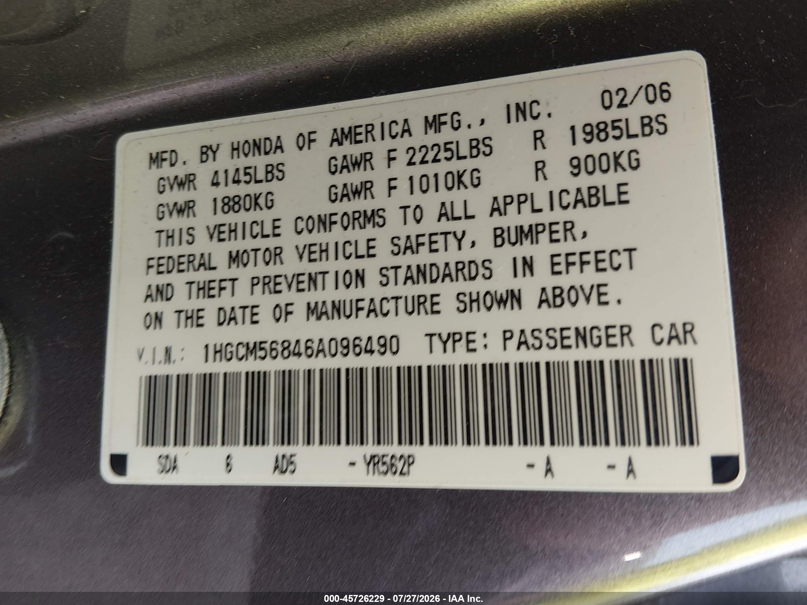 2006 Honda Accord 2.4 Ex Gray vin: 1HGCM56846A096490