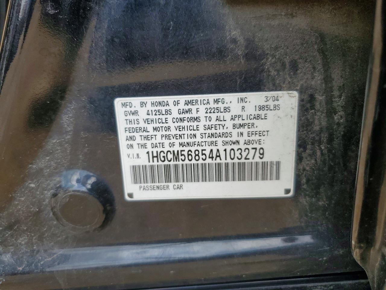 2004 Honda Accord Ex Black vin: 1HGCM56854A103279