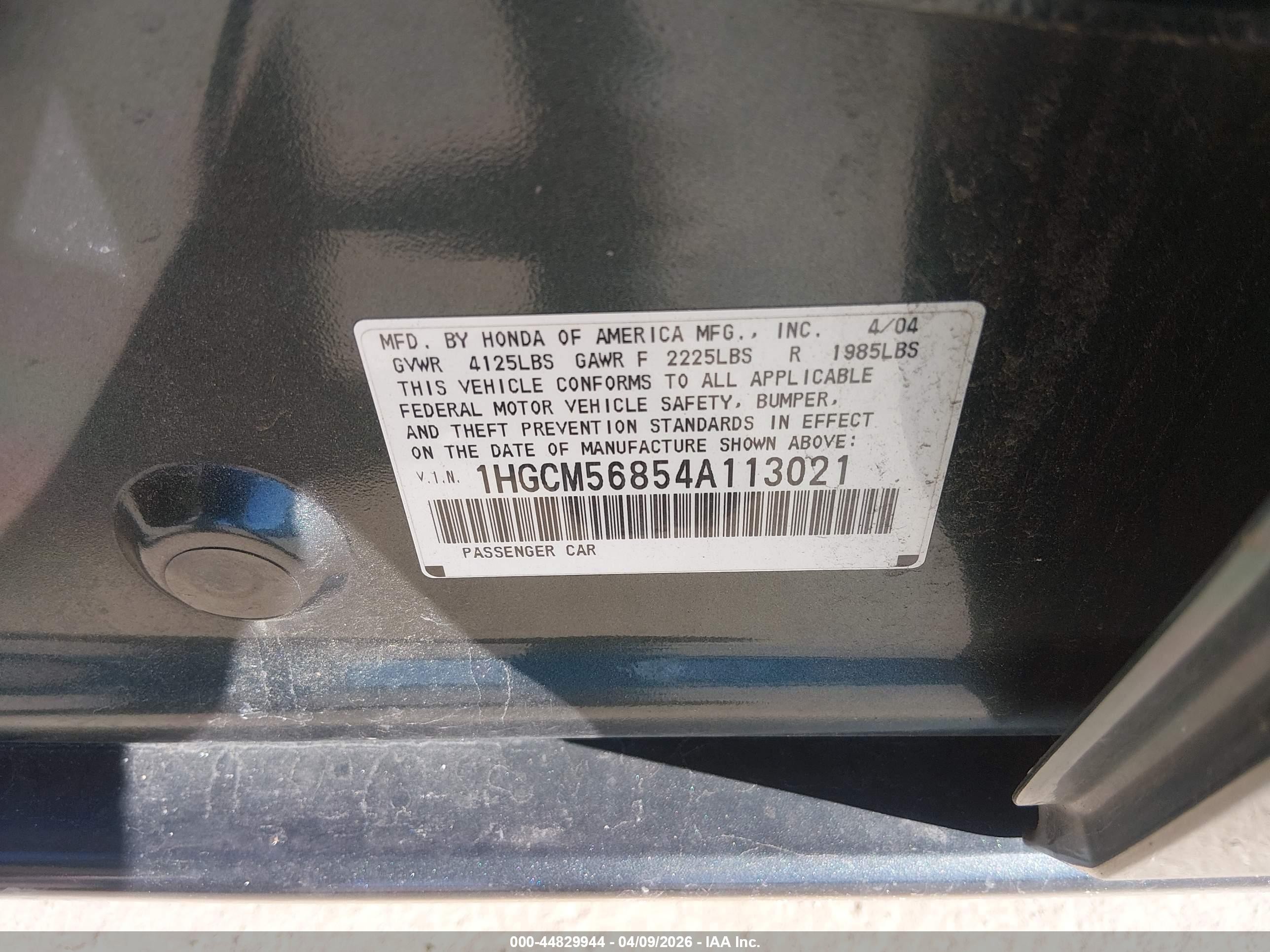 2004 Honda Accord 2.4 Ex Зеленый vin: 1HGCM56854A113021