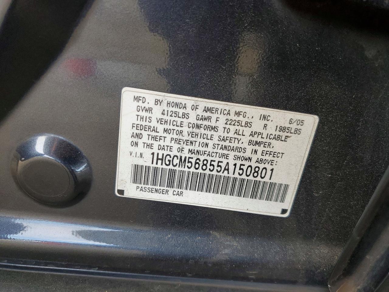 2005 Honda Accord Ex Gray vin: 1HGCM56855A150801