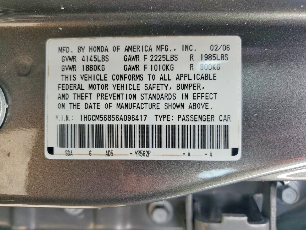2006 Honda Accord Ex Gray vin: 1HGCM56856A096417