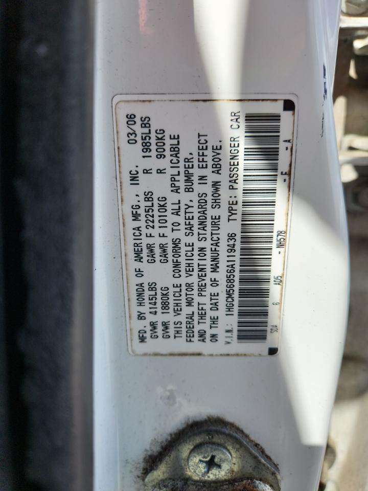 2006 Honda Accord Ex White vin: 1HGCM56856A119436