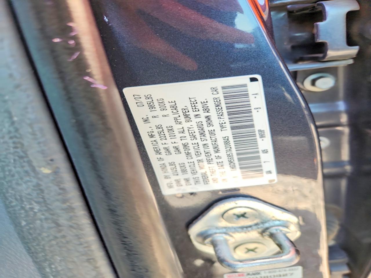 2007 Honda Accord Ex Gray vin: 1HGCM56857A208845