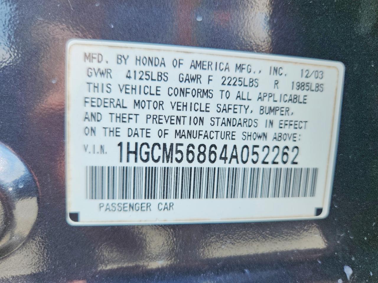 2004 Honda Accord Ex Blue vin: 1HGCM56864A052262