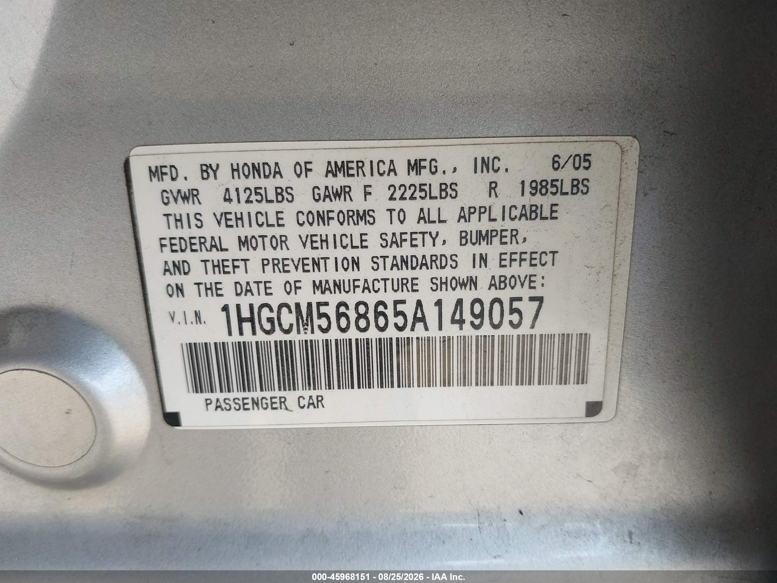 2005 Honda Accord 2.4 Ex Silver vin: 1HGCM56865A149057