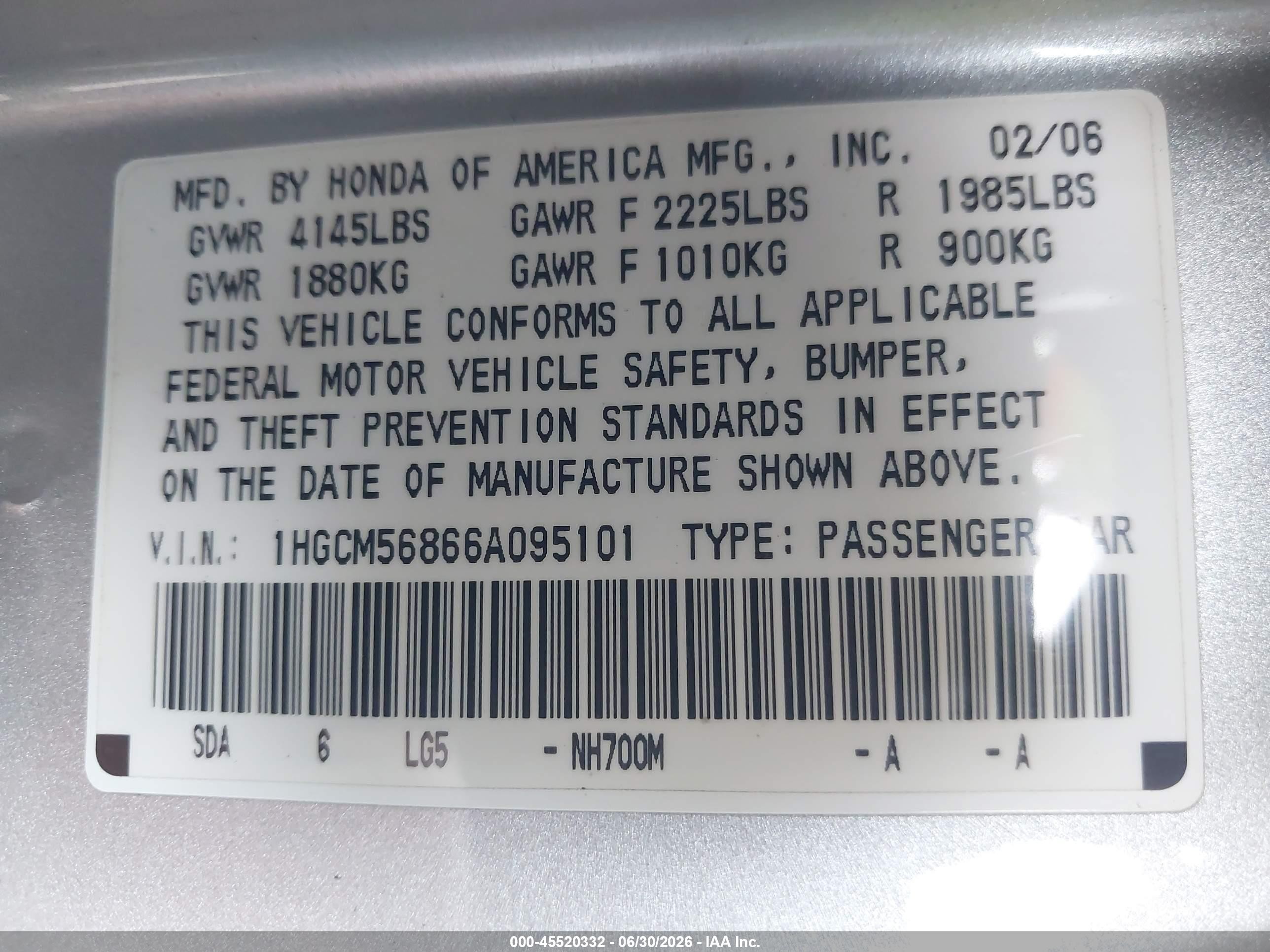 2006 Honda Accord 2.4 Ex Silver vin: 1HGCM56866A095101