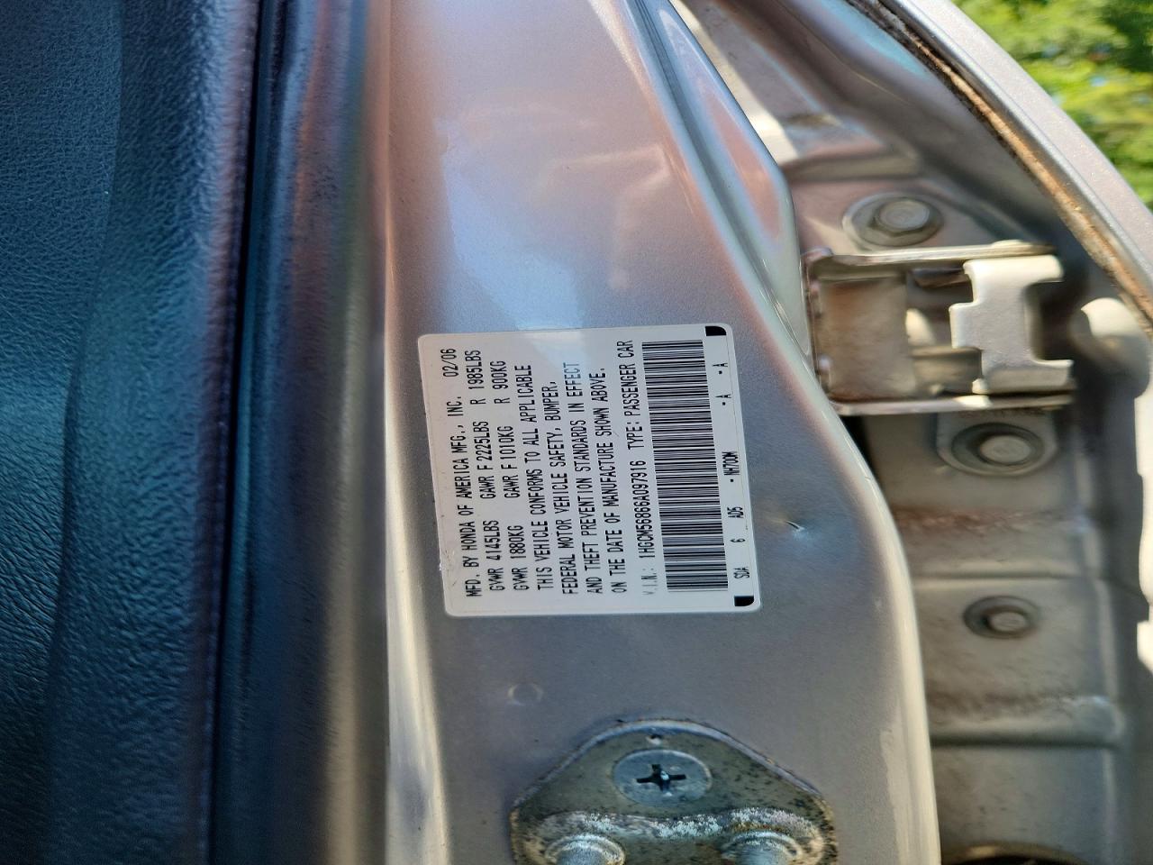 2006 Honda Accord Ex Серебряный vin: 1HGCM56866A097916