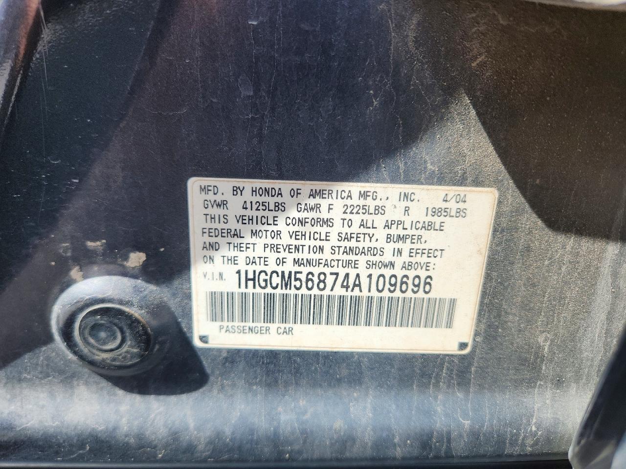 2004 Honda Accord Ex Серый vin: 1HGCM56874A109696