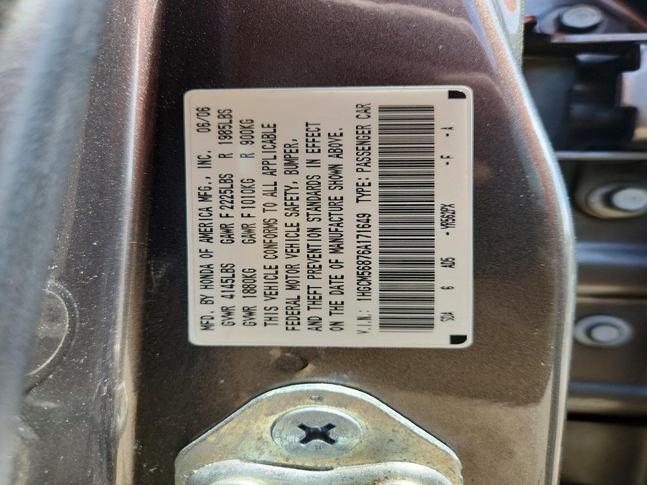 2006 Honda Accord Ex Gray vin: 1HGCM56876A171649