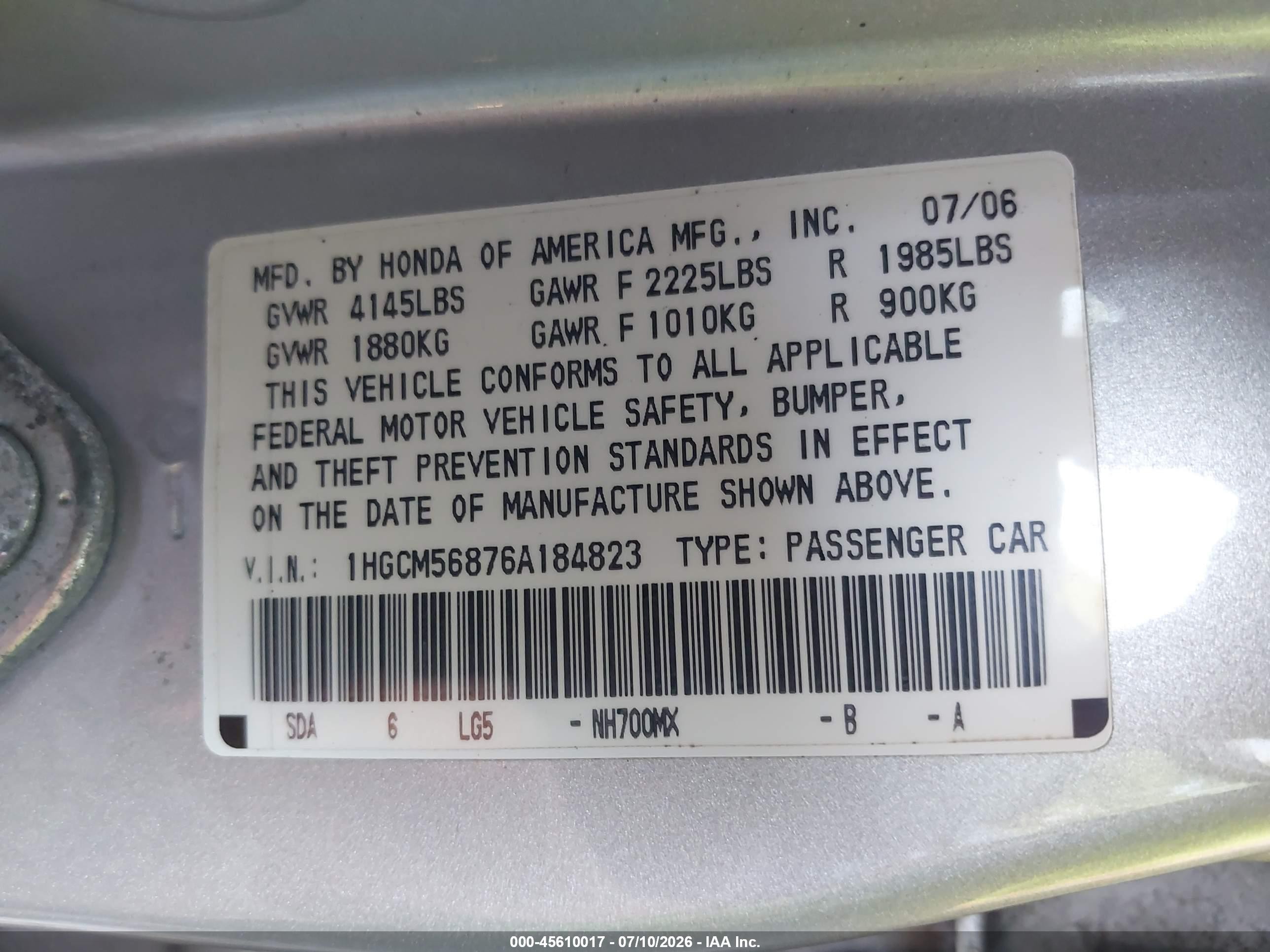 2006 Honda Accord 2.4 Ex Silver vin: 1HGCM56876A184823