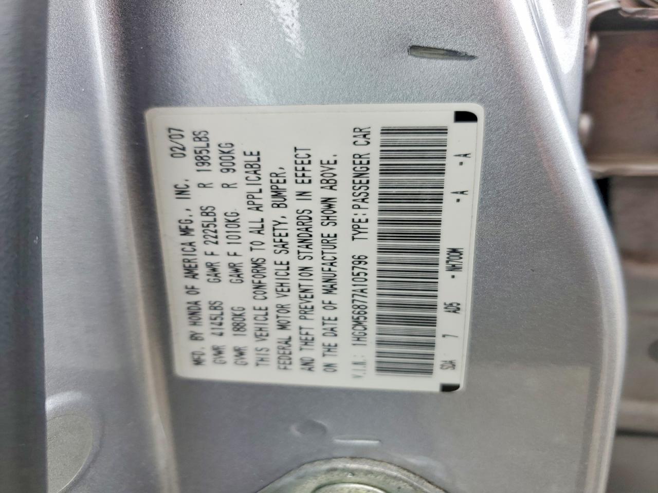 2007 Honda Accord Ex Silver vin: 1HGCM56877A105796