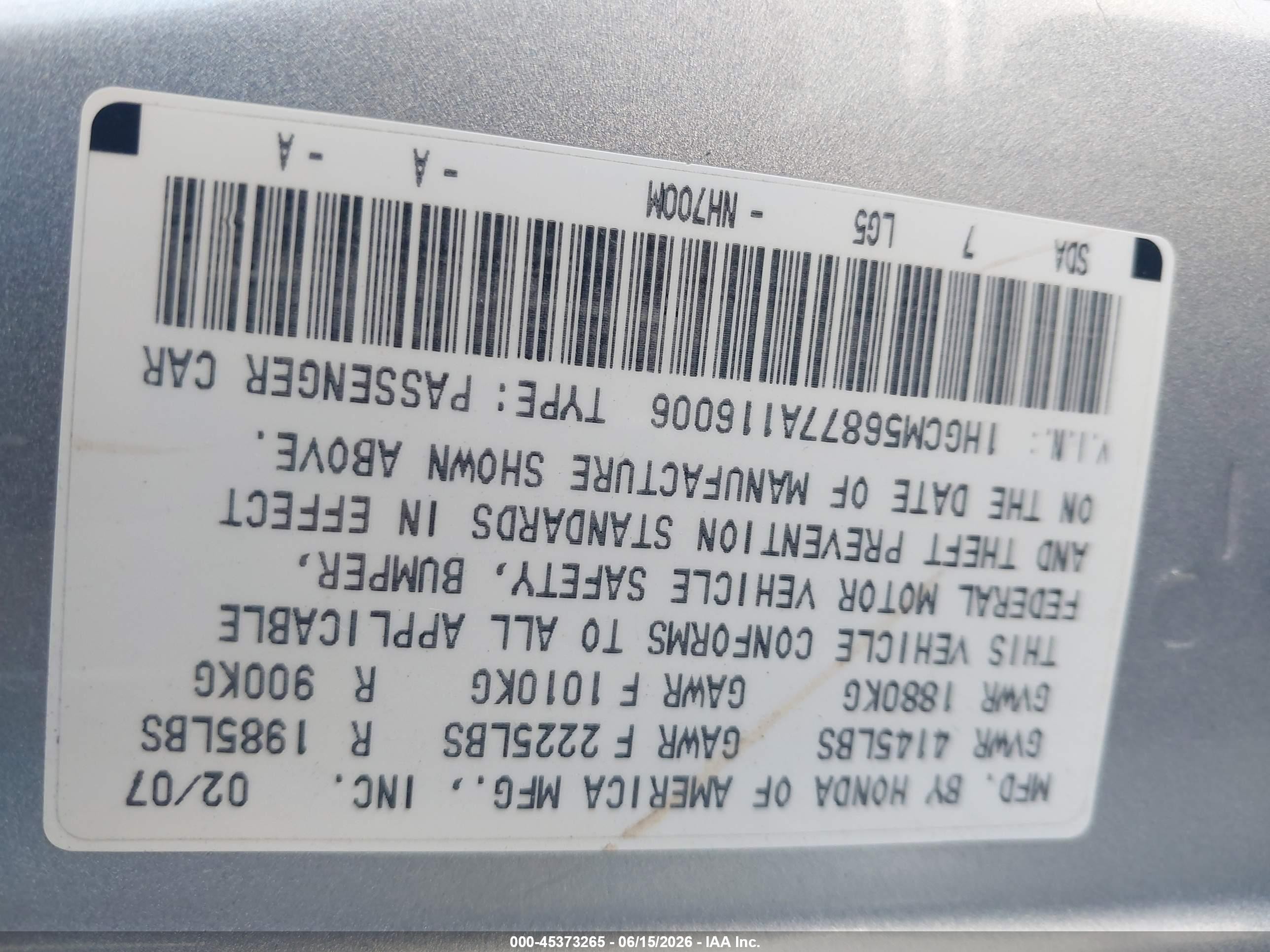2007 Honda Accord 2.4 Ex Gray vin: 1HGCM56877A116006