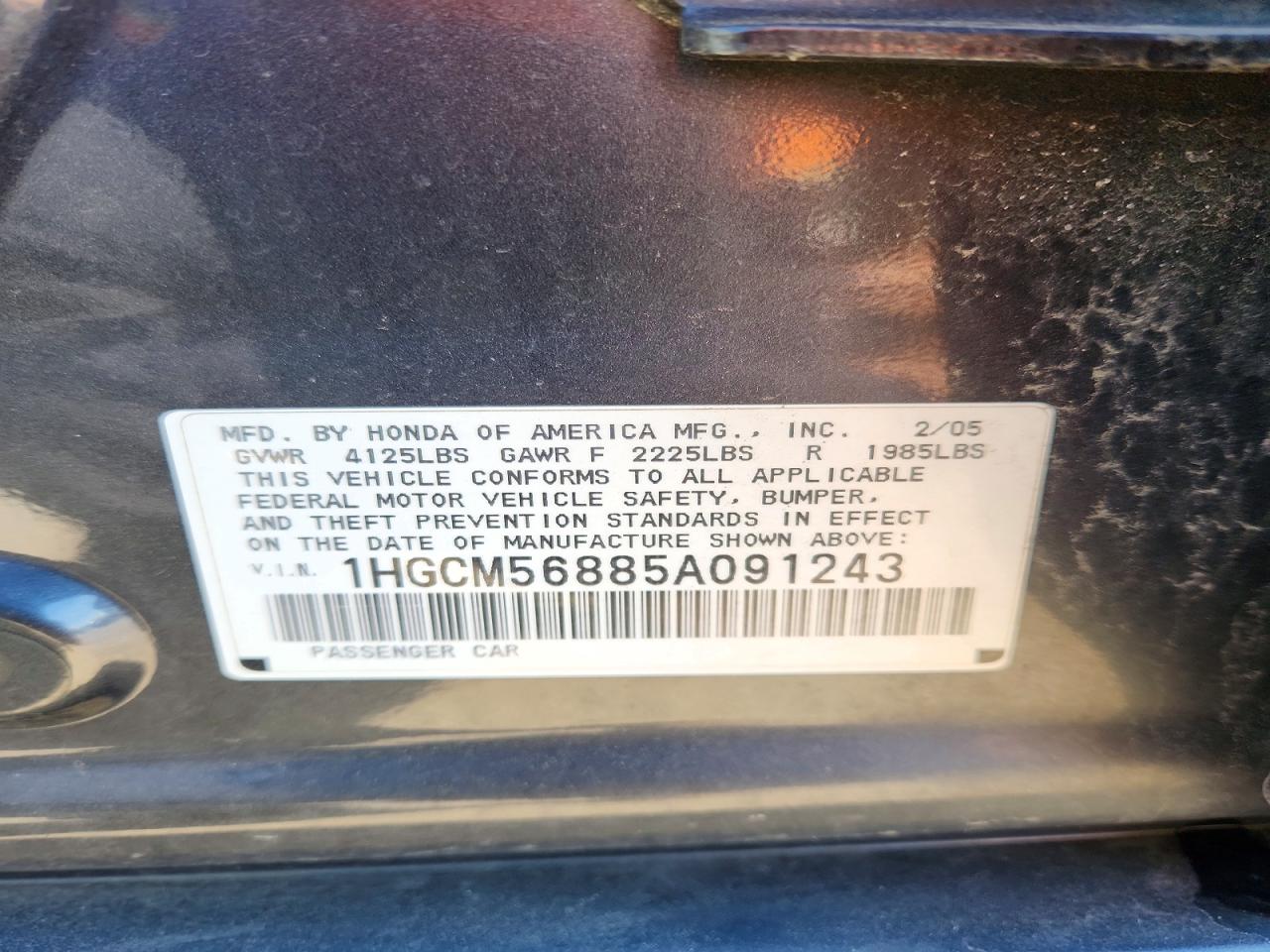 2005 Honda Accord Ex Gray vin: 1HGCM56885A091243