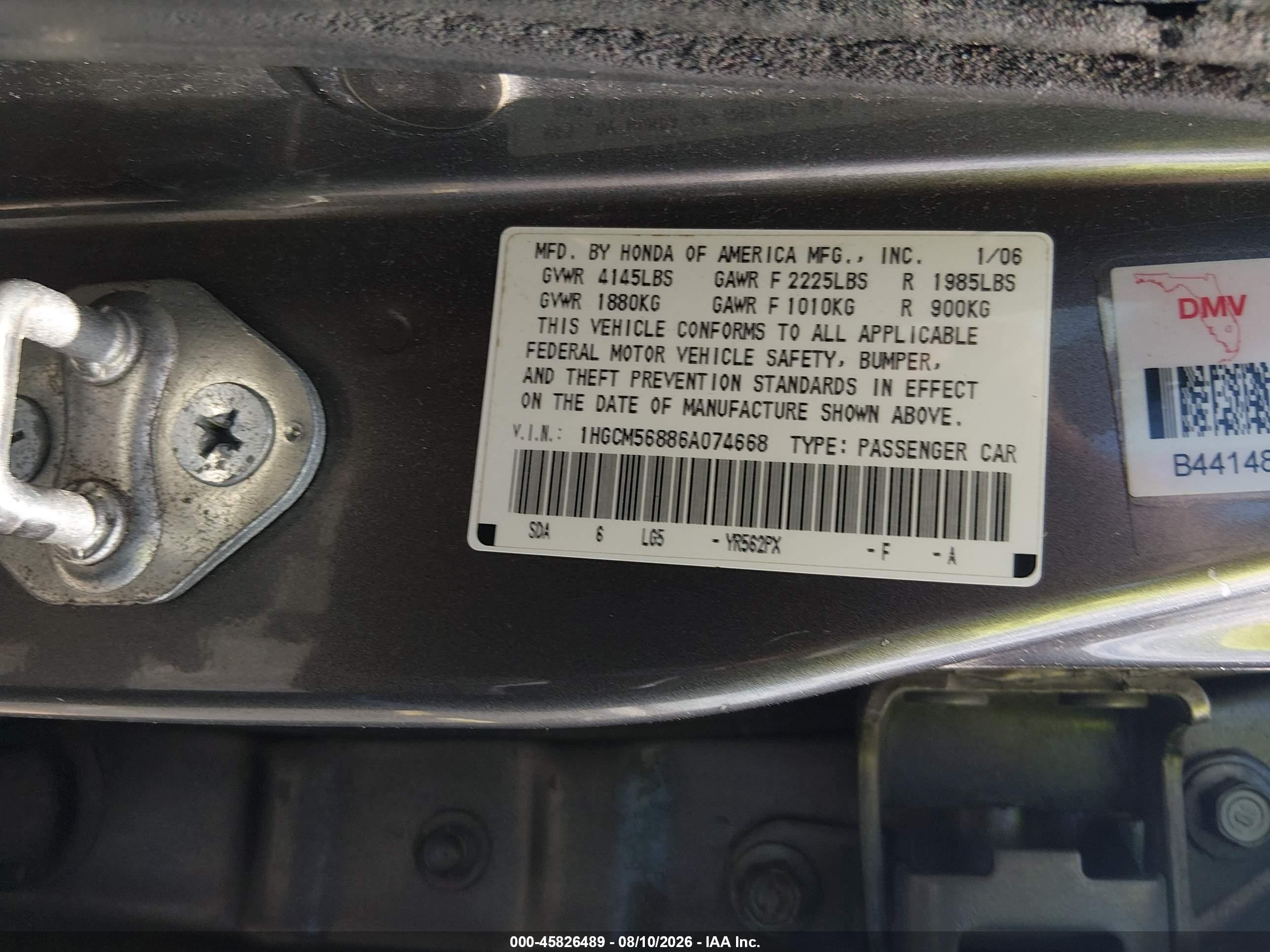 2006 Honda Accord 2.4 Ex Gray vin: 1HGCM56886A074668