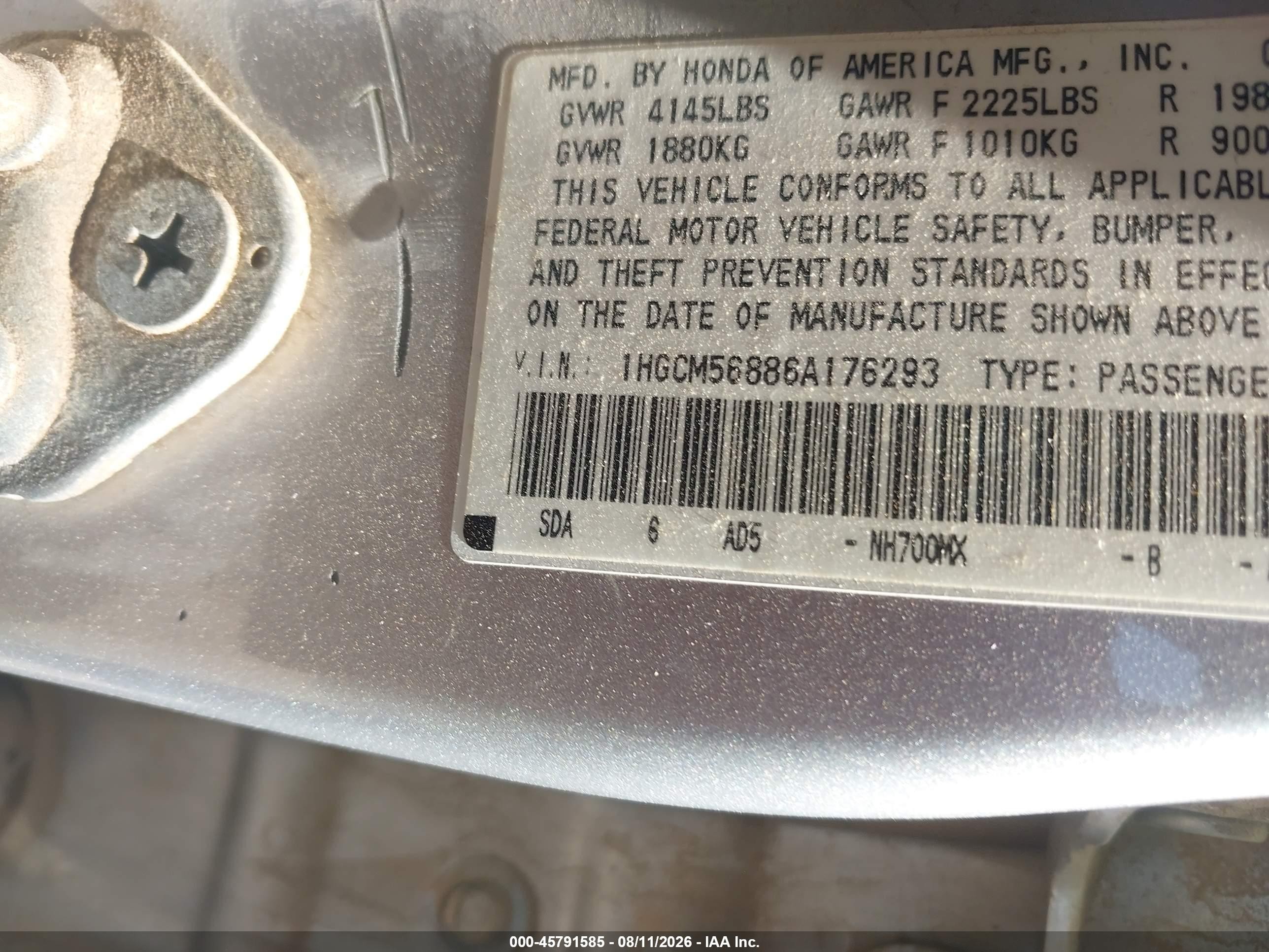 2006 Honda Accord 2.4 Ex Silver vin: 1HGCM56886A176293