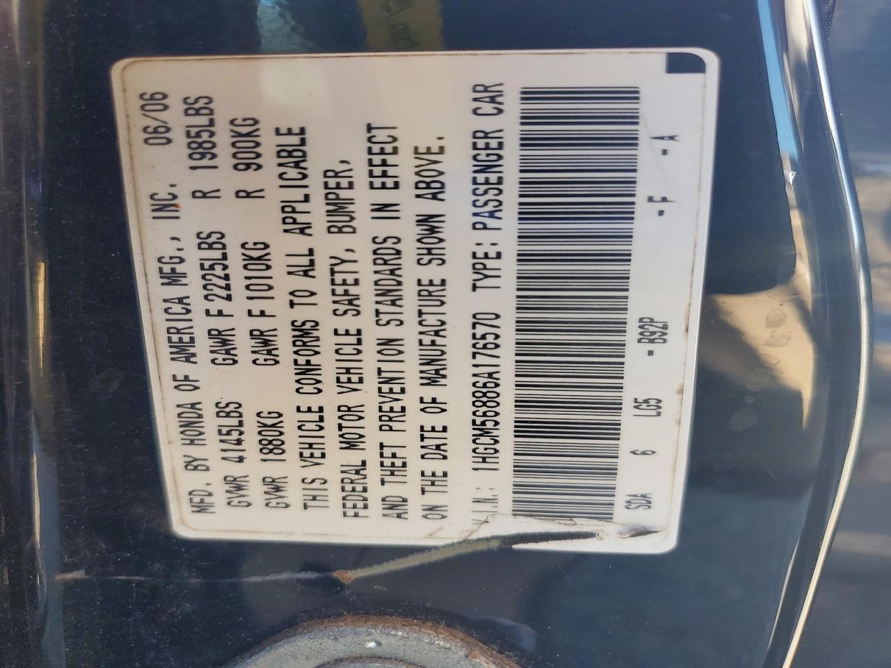 2006 Honda Accord Ex Black vin: 1HGCM56886A176570