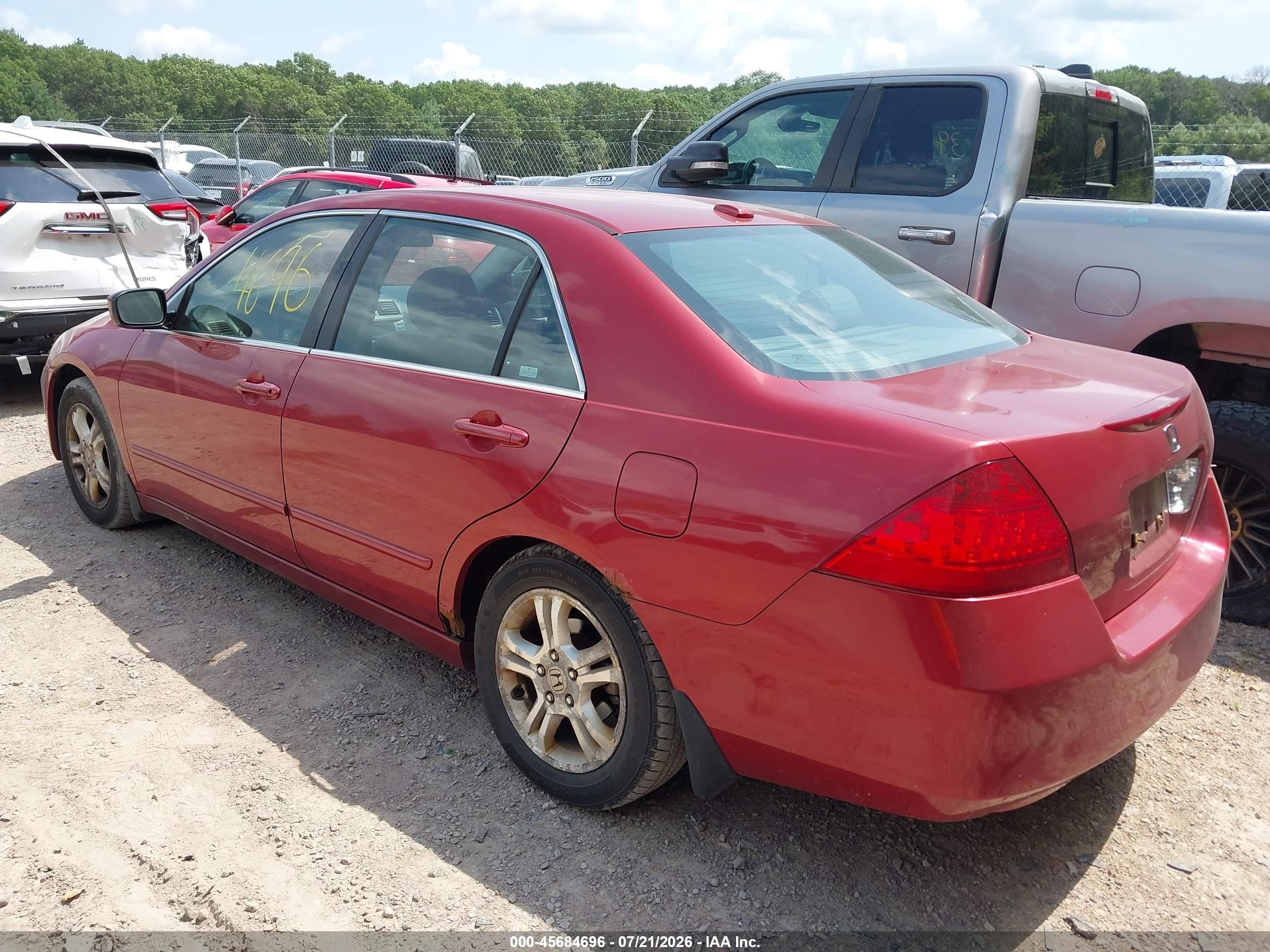 2007 Honda Accord 2.4 Ex Red vin: 1HGCM56897A021270