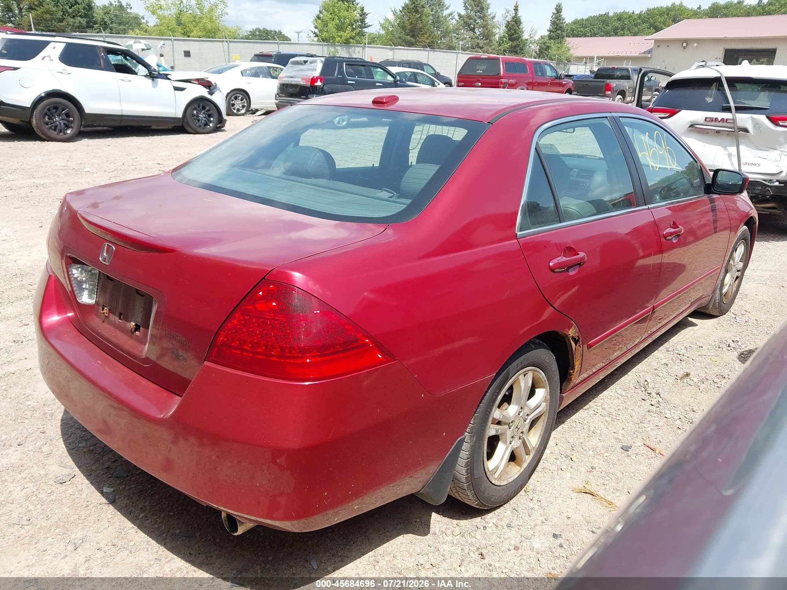 2007 Honda Accord 2.4 Ex Red vin: 1HGCM56897A021270