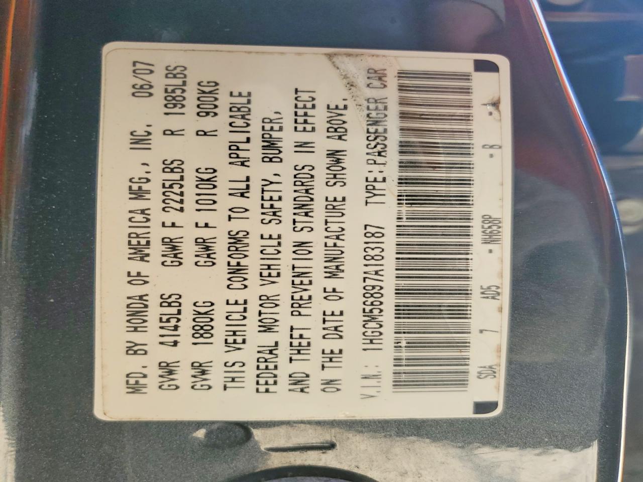 2007 Honda Accord Ex Gray vin: 1HGCM56897A183187