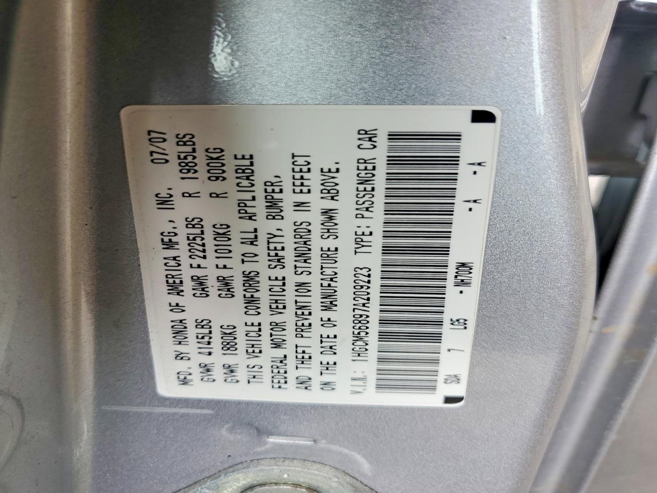 2007 Honda Accord Ex Silver vin: 1HGCM56897A209223