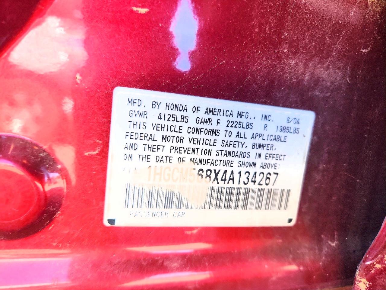 2004 Honda Accord Ex Красный vin: 1HGCM568X4A134267