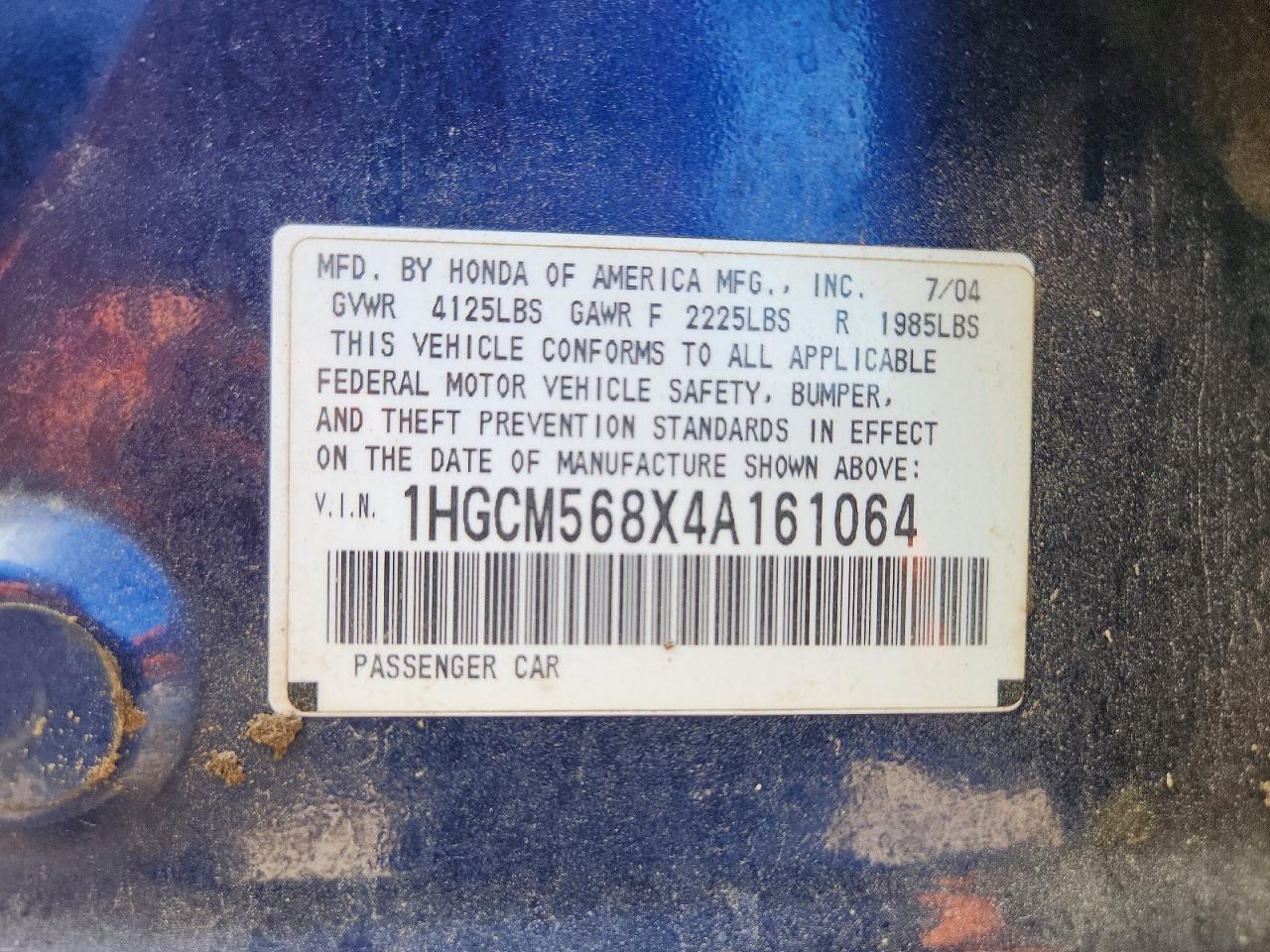 2004 Honda Accord Ex Blue vin: 1HGCM568X4A161064