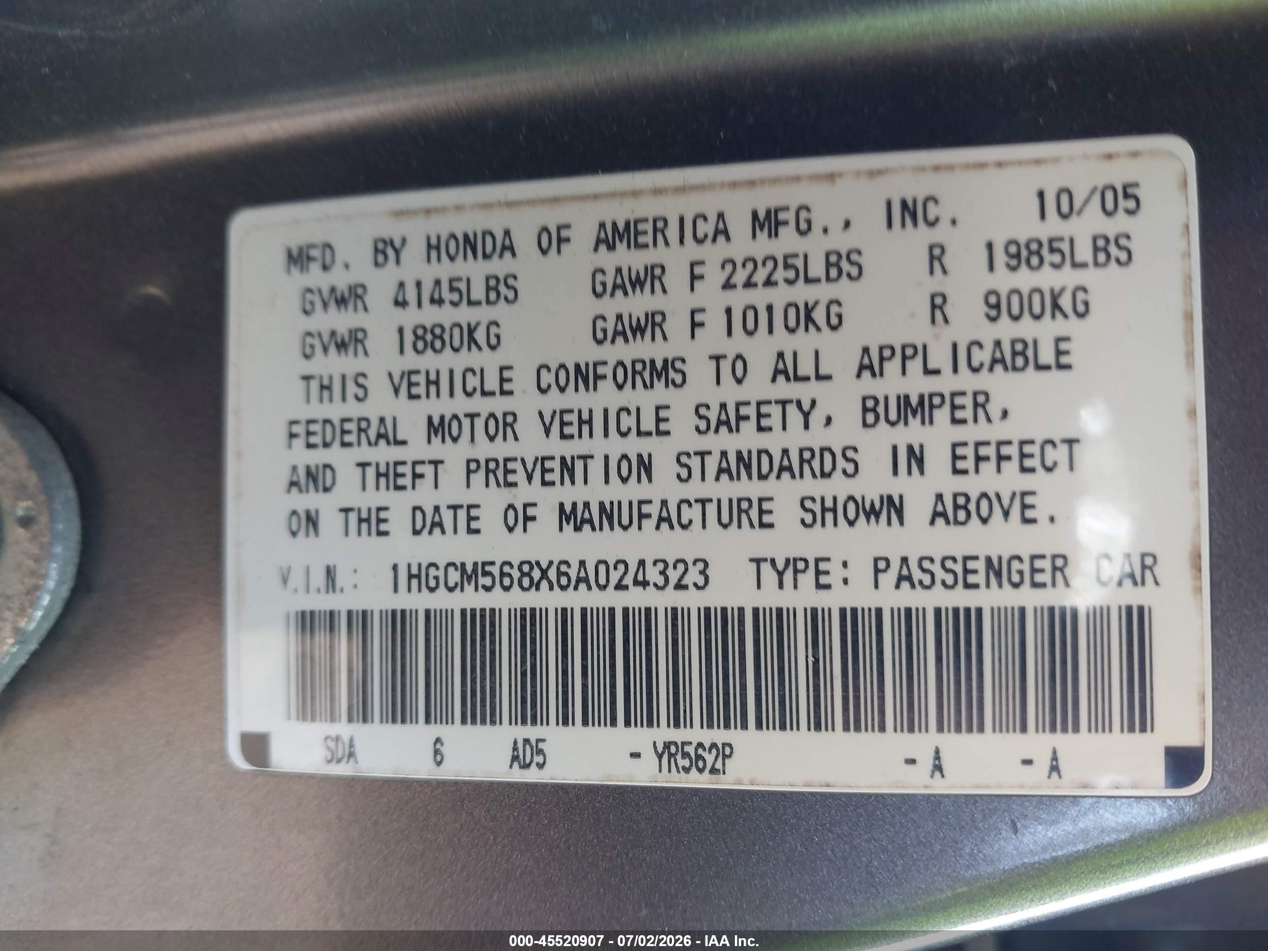 2006 Honda Accord 2.4 Ex Gray vin: 1HGCM568X6A024323