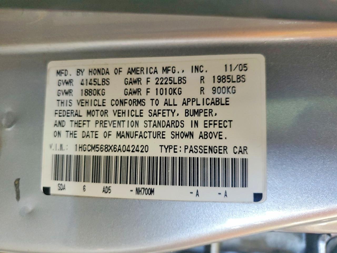 2006 Honda Accord Ex Silver vin: 1HGCM568X6A042420