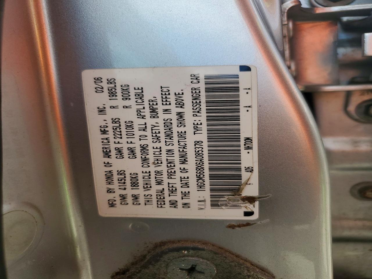 2006 Honda Accord Ex Silver vin: 1HGCM568X6A085378