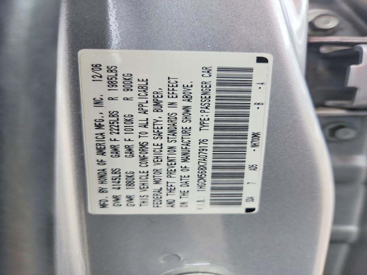 2007 Honda Accord Ex Silver vin: 1HGCM568X7A079176