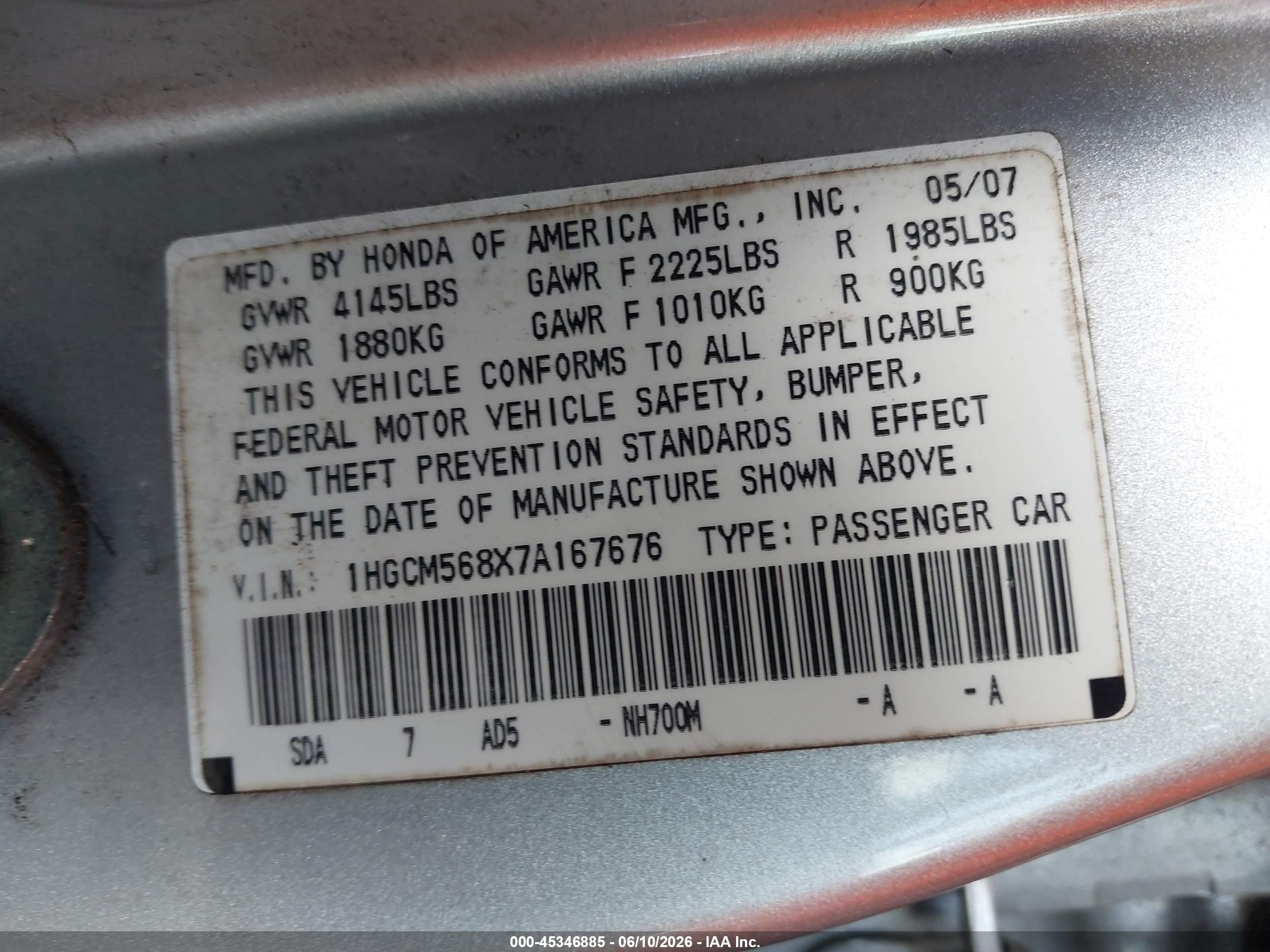 2007 Honda Accord 2.4 Ex Silver vin: 1HGCM568X7A167676