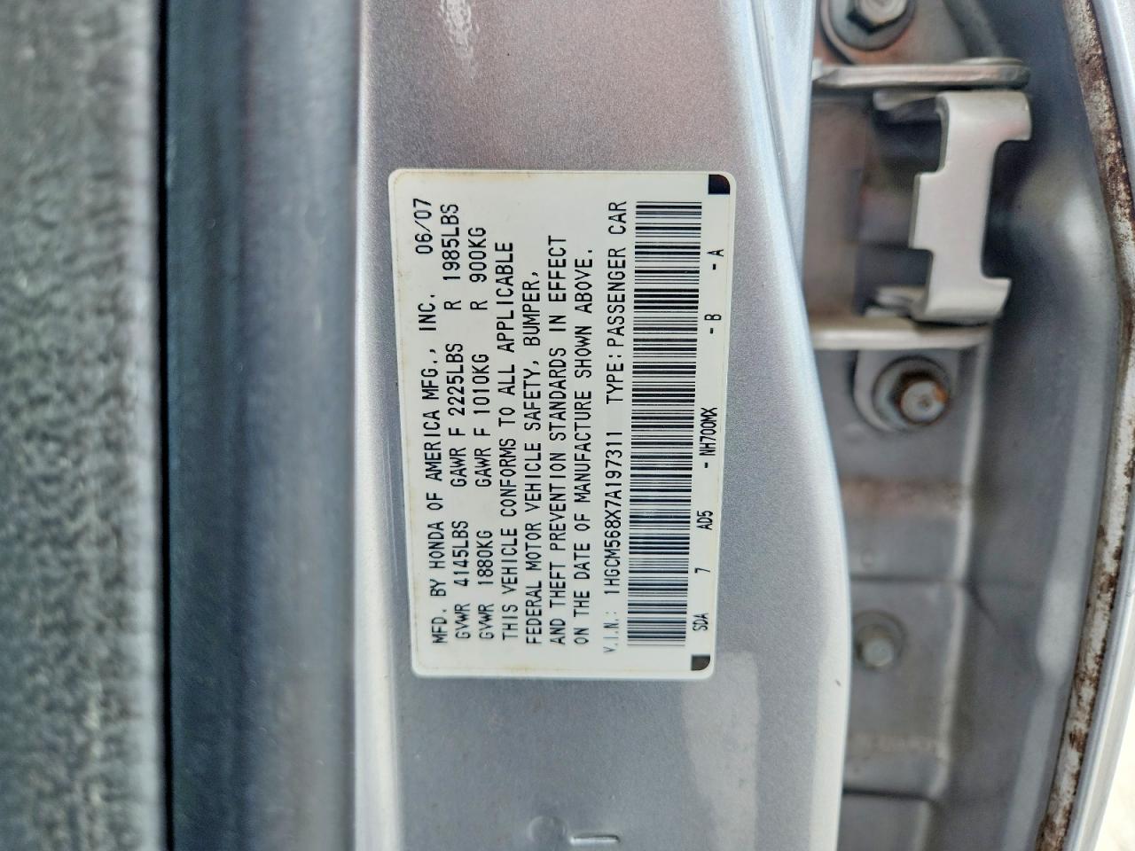2007 Honda Accord Ex Silver vin: 1HGCM568X7A197311
