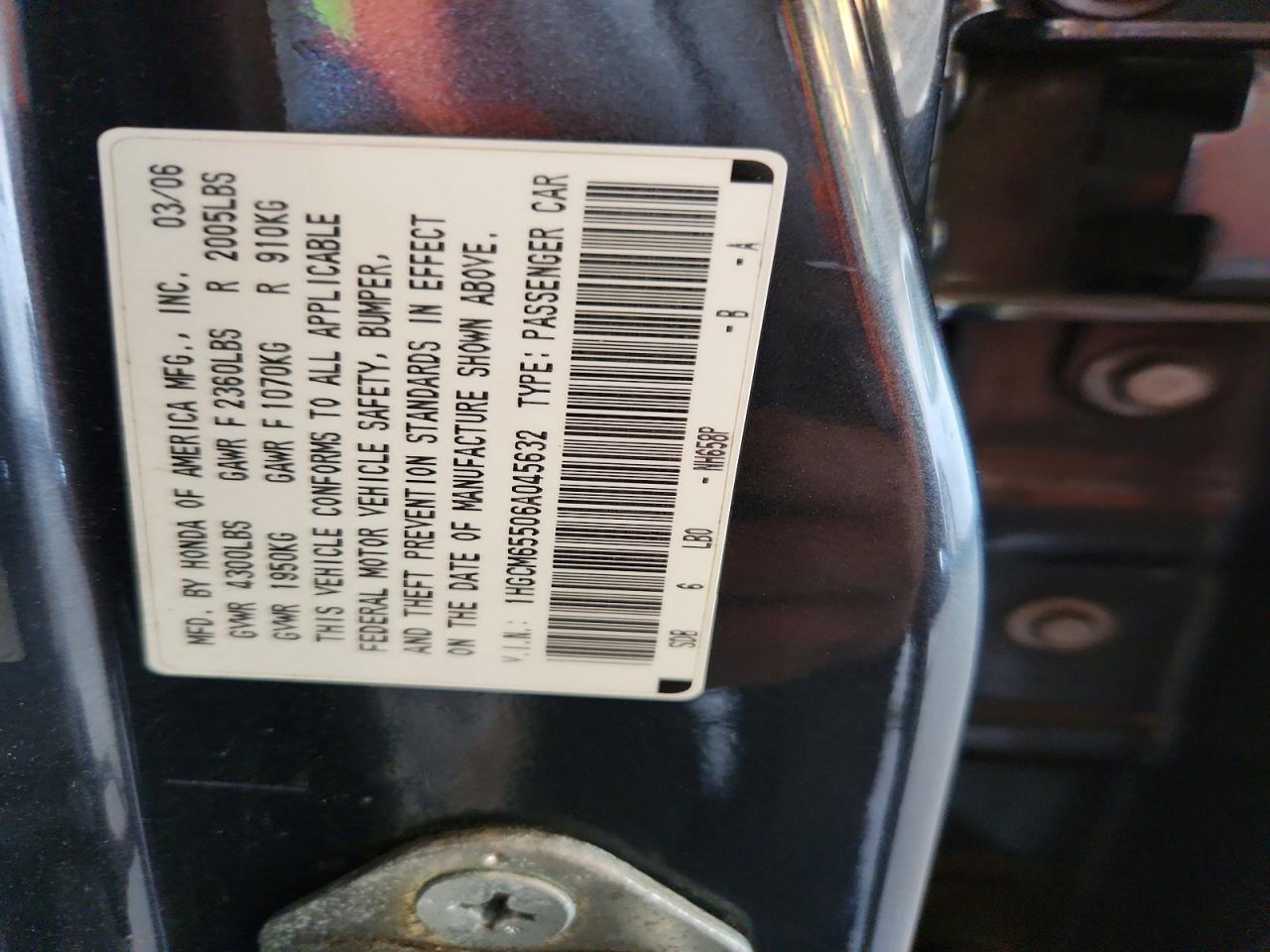 2006 Honda Accord Ex Charcoal vin: 1HGCM65506A045632
