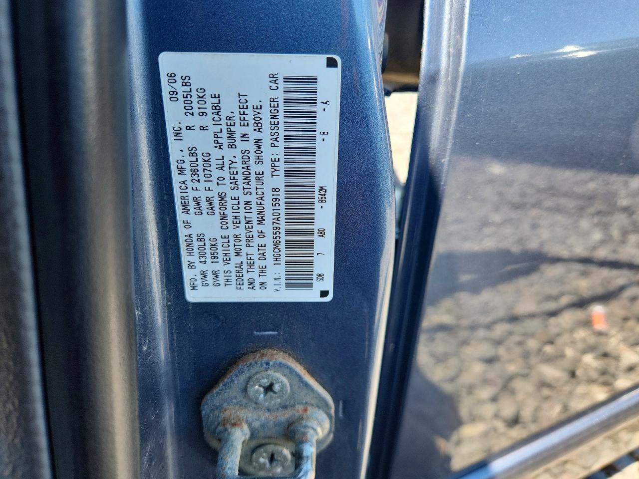 2007 Honda Accord Ex Gray vin: 1HGCM65597A015918