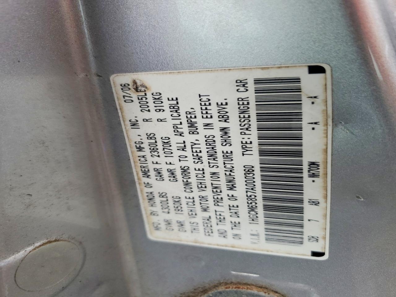 2007 Honda Accord Ex Silver vin: 1HGCM65857A000360