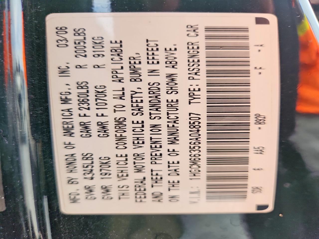 2006 Honda Accord Lx Black vin: 1HGCM66356A048507