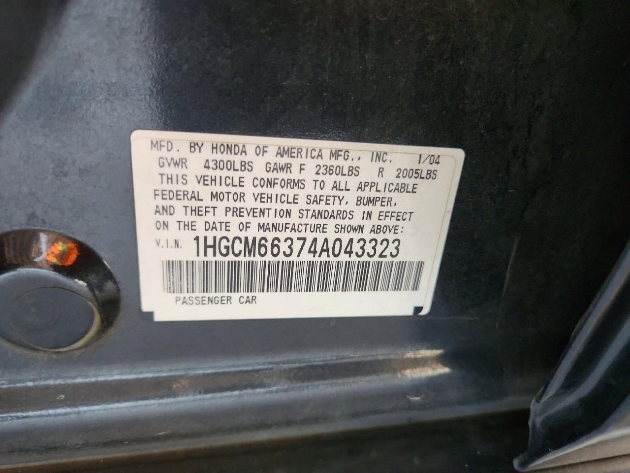 2004 Honda Accord Lx Charcoal vin: 1HGCM66374A043323