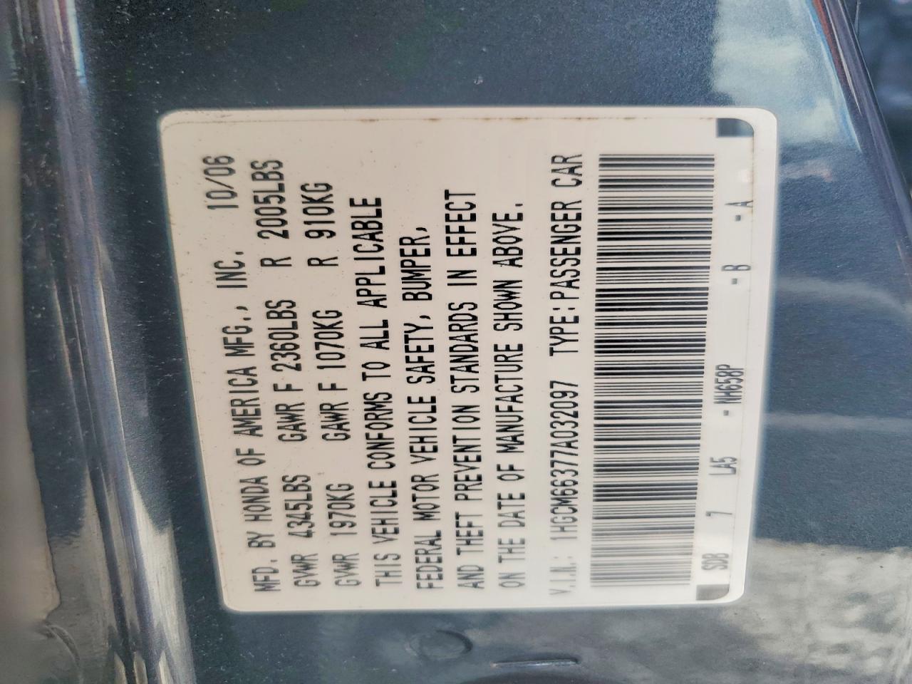 2007 Honda Accord Lx Charcoal vin: 1HGCM66377A032097