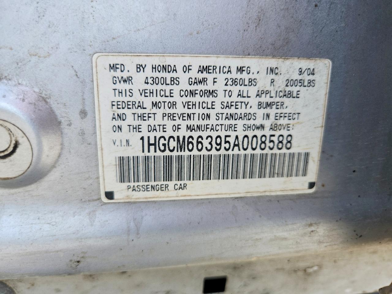 2005 Honda Accord Lx Silver vin: 1HGCM66395A008588