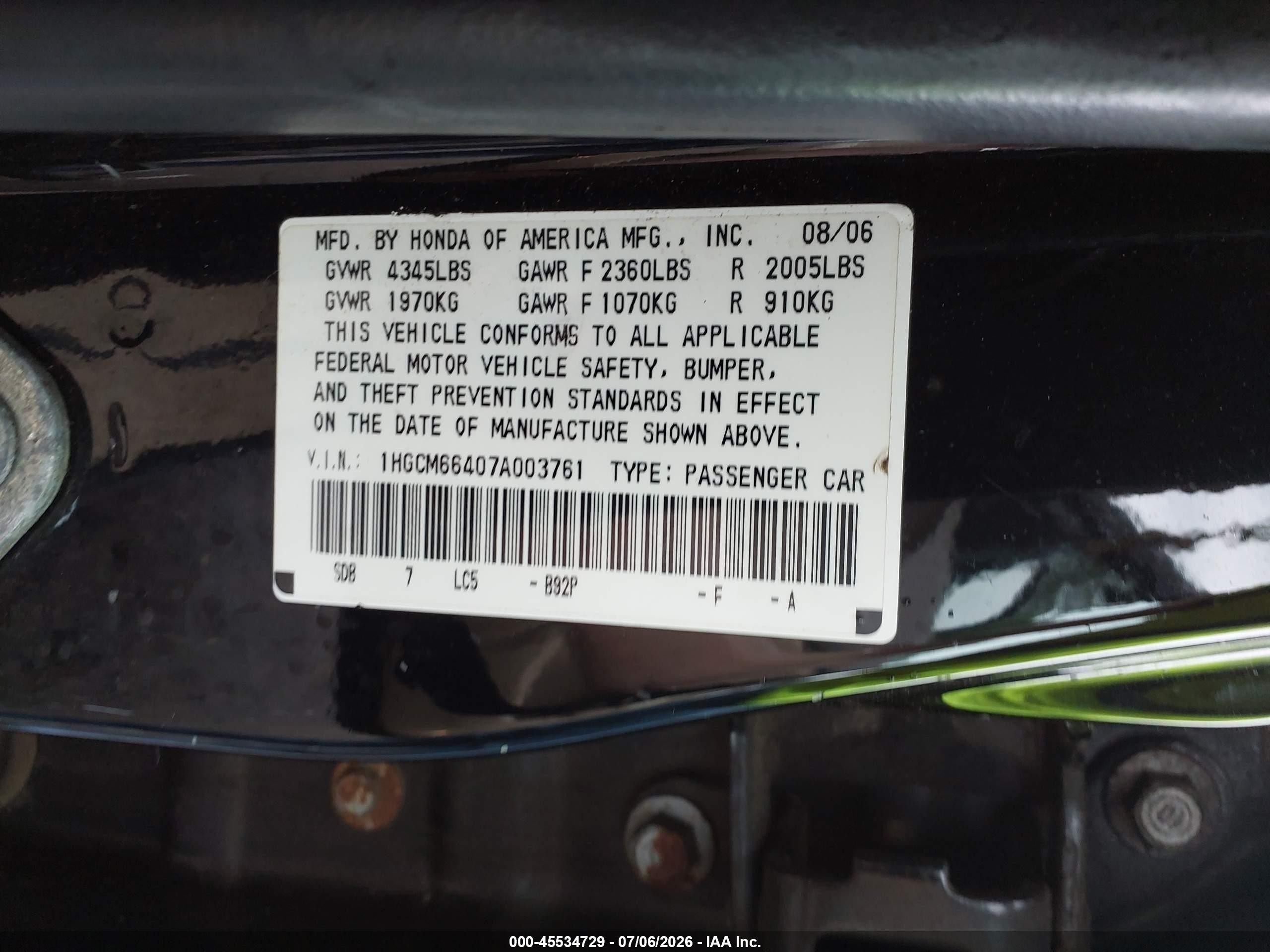 2007 Honda Accord 3.0 Se Dark Blue vin: 1HGCM66407A003761