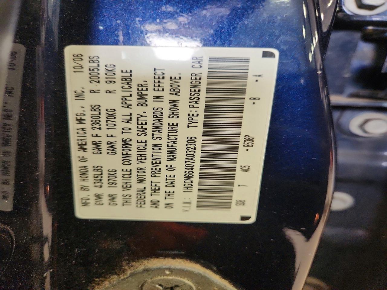 2007 Honda Accord Se Blue vin: 1HGCM66407A032306