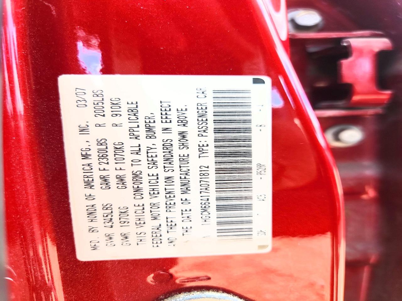 2007 Honda Accord Se Красный vin: 1HGCM66417A071812