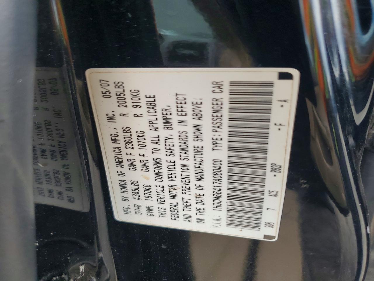 2007 Honda Accord Se Black vin: 1HGCM66417A080400