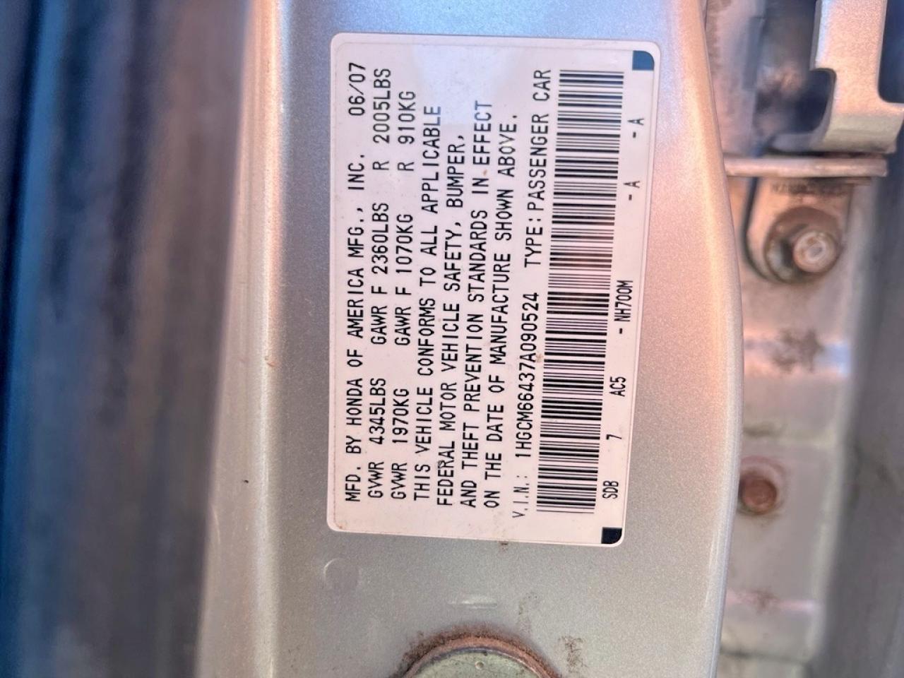 2007 Honda Accord Se Silver vin: 1HGCM66437A090524