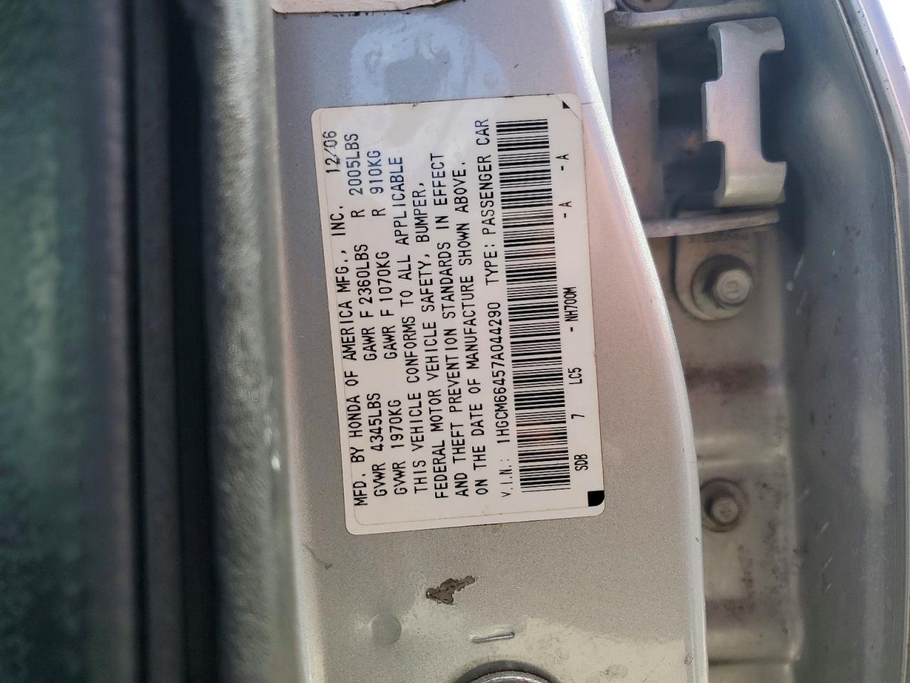 2007 Honda Accord Se Silver vin: 1HGCM66457A044290