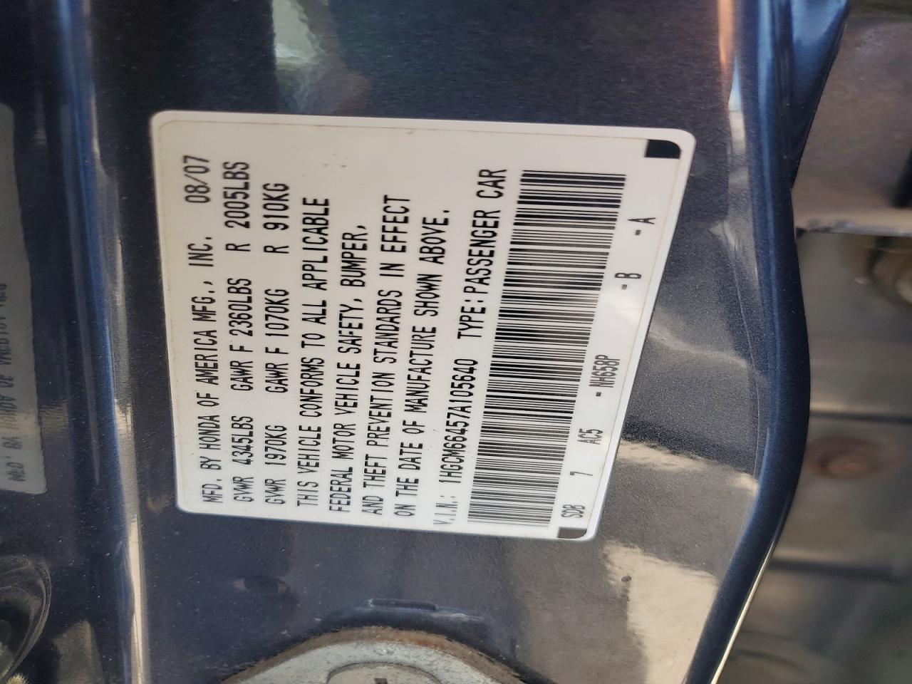 2007 Honda Accord Se Gray vin: 1HGCM66457A105640