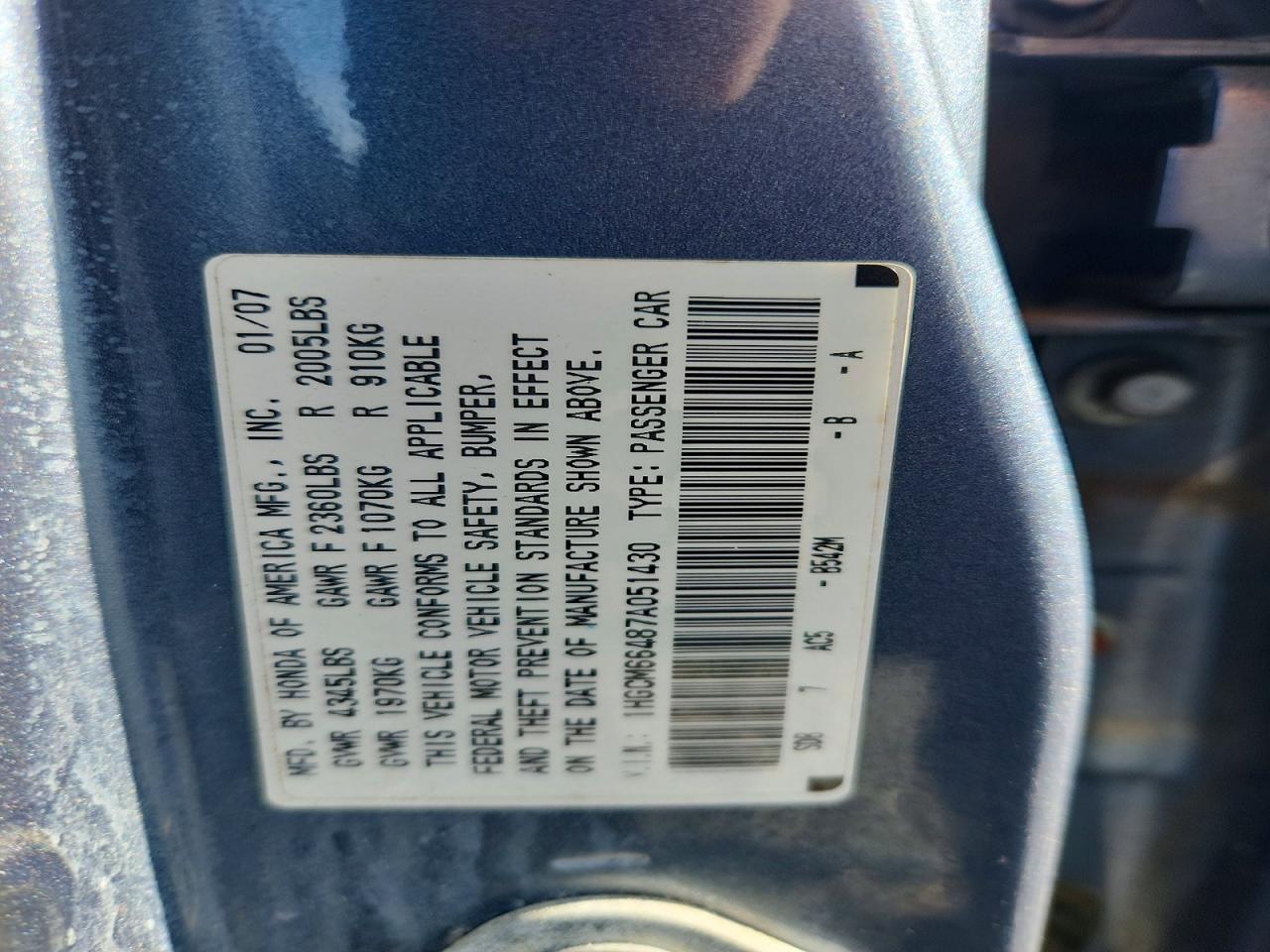 2007 Honda Accord Se Blue vin: 1HGCM66487A051430
