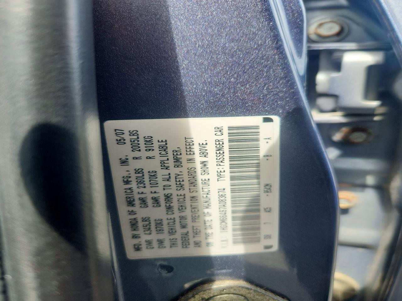 2007 Honda Accord Se Blue vin: 1HGCM66497A083674