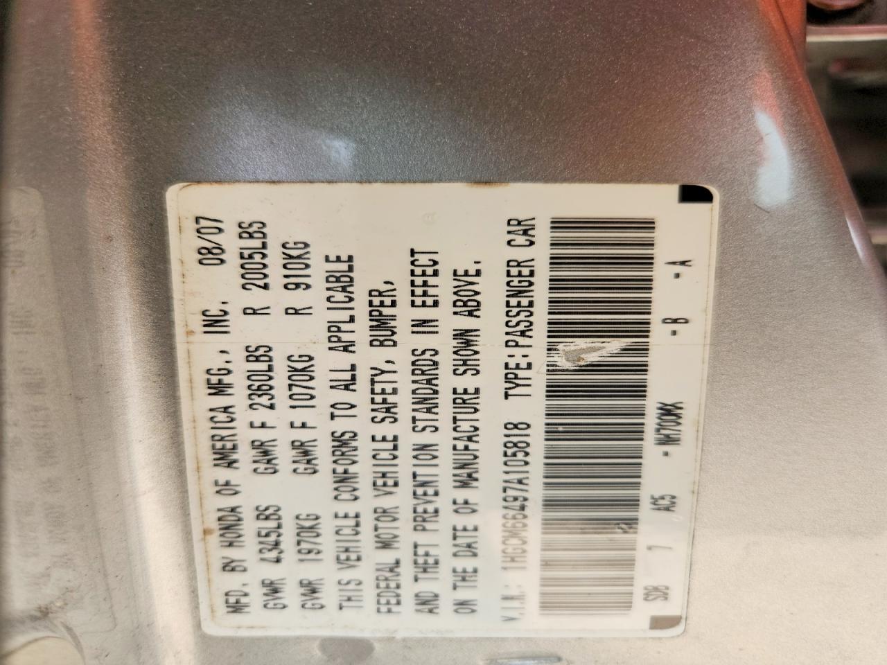 2007 Honda Accord Se Серебряный vin: 1HGCM66497A105818